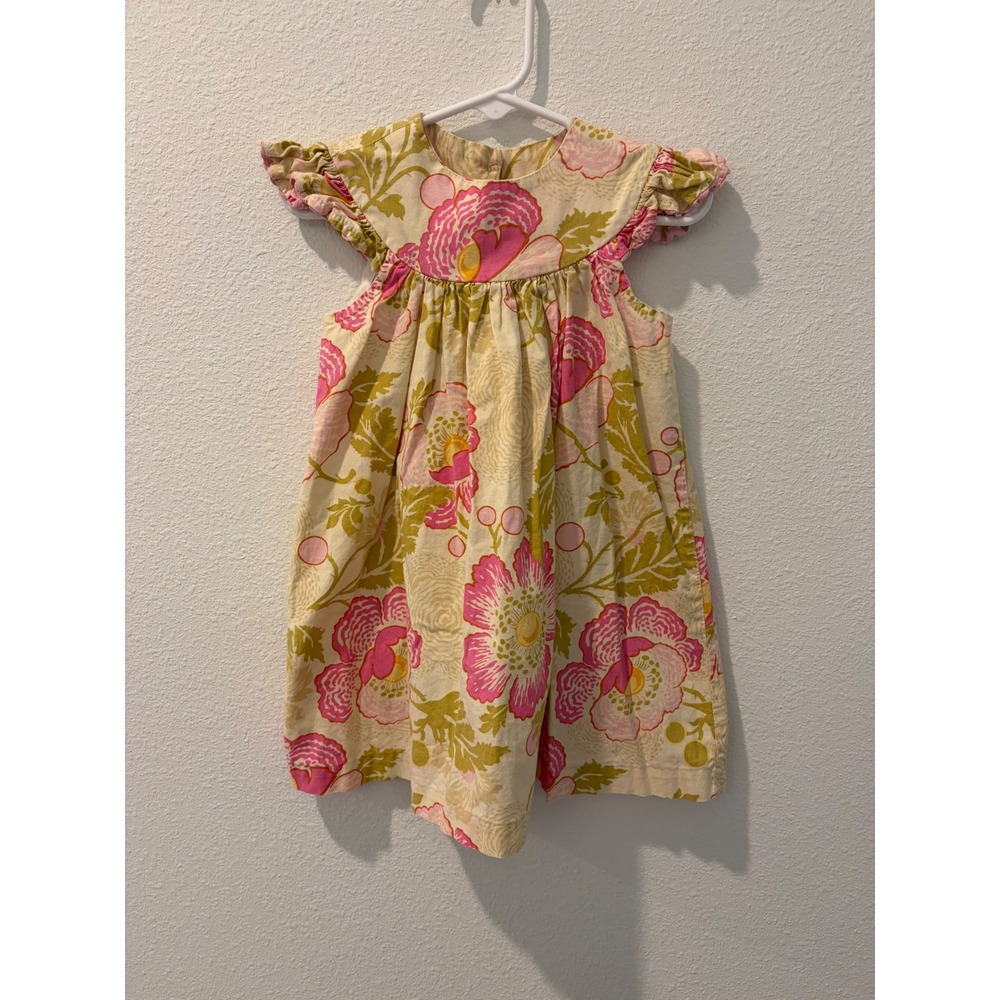 Just Ducky Originals Floral Pink Olive Ruffle Sleeve Dress 18mo Made in USA